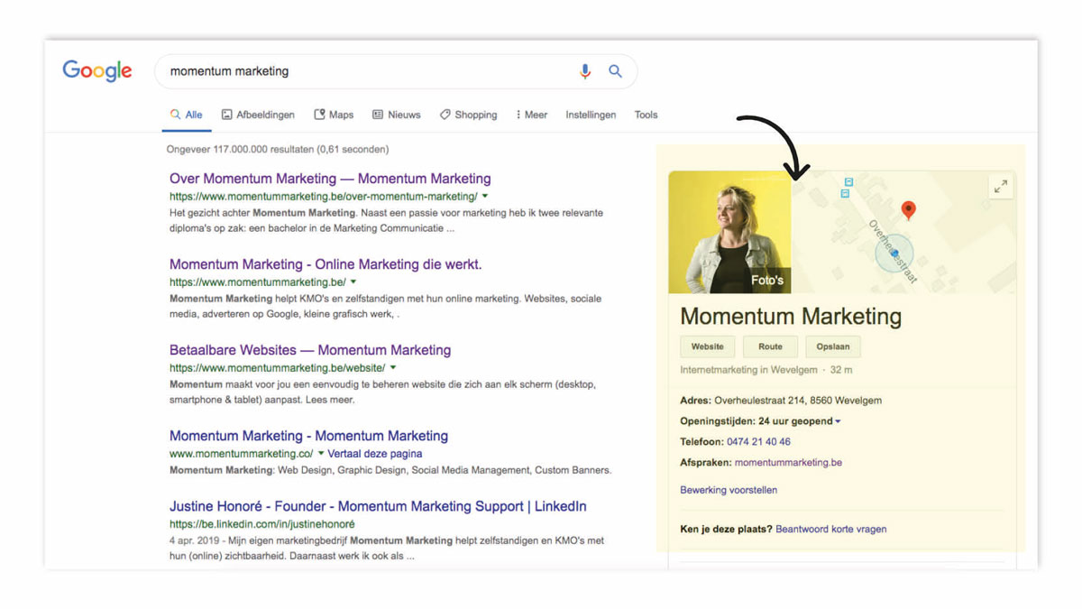 Voorbeeld Google Mijn Bedrijf